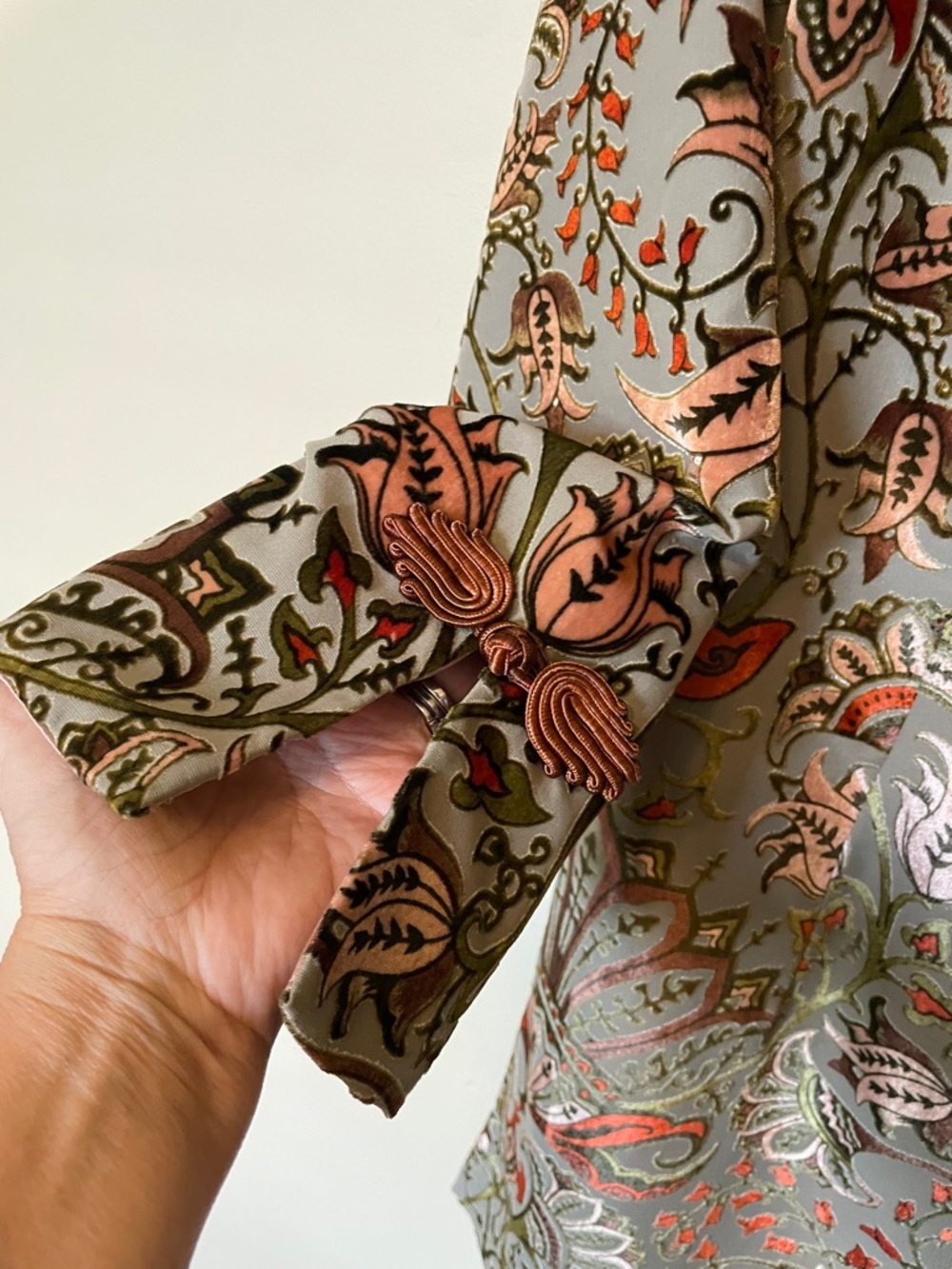 Soft Surroundings Green/brown/coral/peach burnout velvet Patterned Jacket - Picture 5 of 8